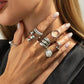 7Pcs/Set Exquisite Irregular Imitation Pearl Open Rings Kpop Trend Silver Color Adjustable Metal Finger Ring Daily Jewelry