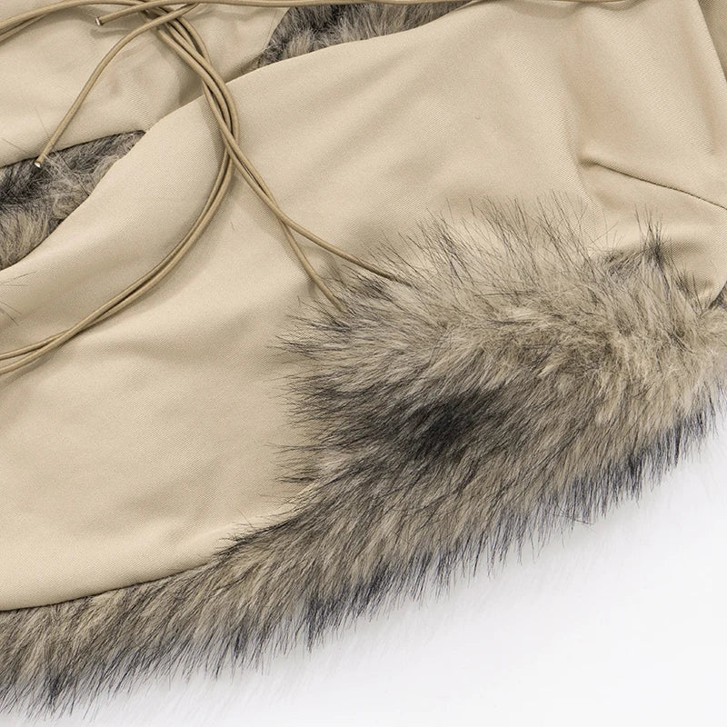 Sexy Furry Tank Tops Women Hipster Halter Y2K Backless Bandage Midnight Party Clubwear Summer Trend  Wild Basic Vest