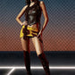 Party Sexy 2Piece Set Women Zip Halter Patchwork Mesh Hollow Vest+Print Metal Ring Tassel Cross Bandage Skirt Summer Suit