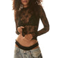 Women's Lace Layering Top Long Sleeve Sheer Mesh Mock Neck Undershirt Y2K Lace Floral Tops See Through Shirt Blouse