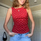 Women's Y2K Polka Dot Sleeveless Tank Top Boat Neck Ruched Side Back Tie Knot Cropped Blouse Casual Summer Streetwear