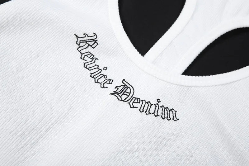 Low Cut Hollow Out Backless Mini Dresses Sexy Woman Clothes Letter Print White Ribbed Tank Dress