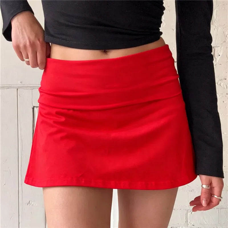 Women Fold Over Waist Skort A Line Mini Skirt With Built In Shorts High Stretch Solid Color Casual Tennis Workout Skirt