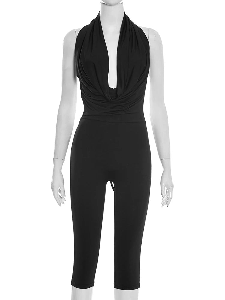 Sexy Swing Collar Playsuits Women Basic Backless Halter Bandage Sleeveless Wild Chic Midnight Club Workout Streetwear