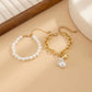 Boho Imitation Pearls Beads Bracelets Women Retro Elegant Irregular Geometry Metal Pendant Hand Chain New Year Jewelry