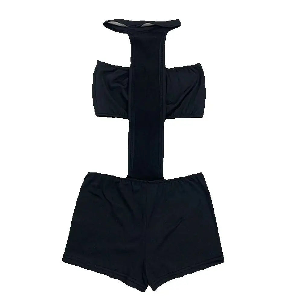 Sexy Halter Romper Women Cross Hollow Waistless Sleeveless Trend Chic Hottie Solid Skinny Street Clubwear Playsuit