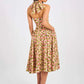 Women Halter Floral Print Sexy Midi Dress Sweetheart Neck Sleeveless Backless Pleated Bodycon Club Party Longdress