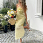Women's 3D Flower Halter Maxi Dress Crinkled Textured Fabric Sleeveless Flowy Long Dress for Casual Summer Wear