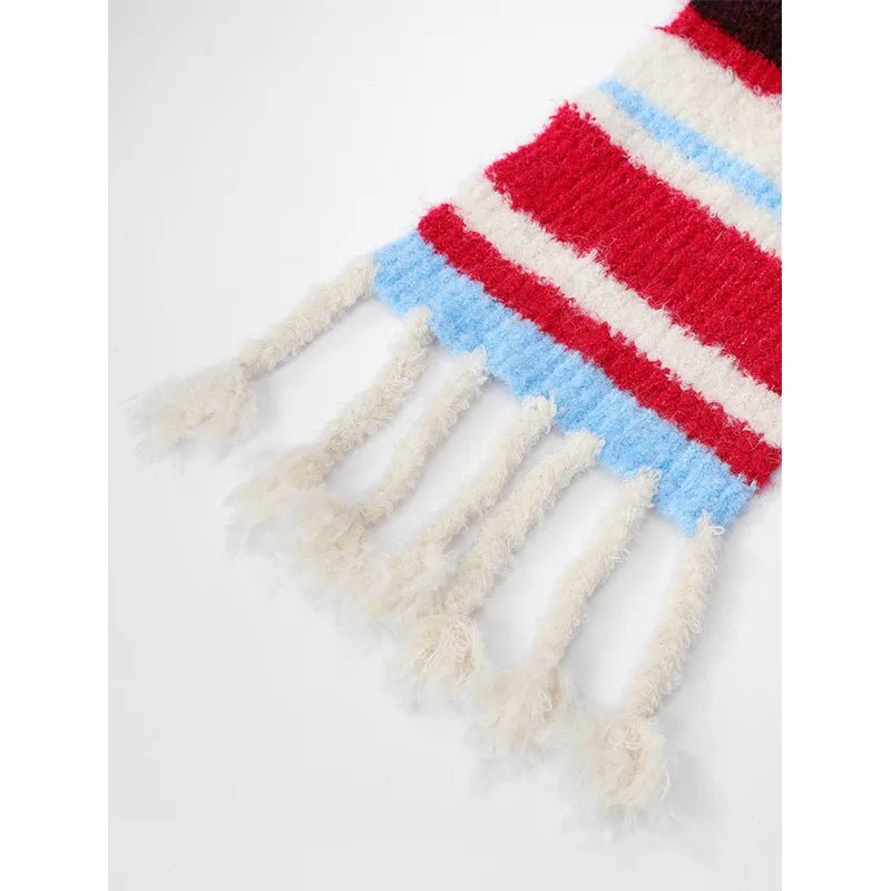 2025 Winter New Arrivals Cute Casual Preppy Sweet Stripe Plush Scarf For Women