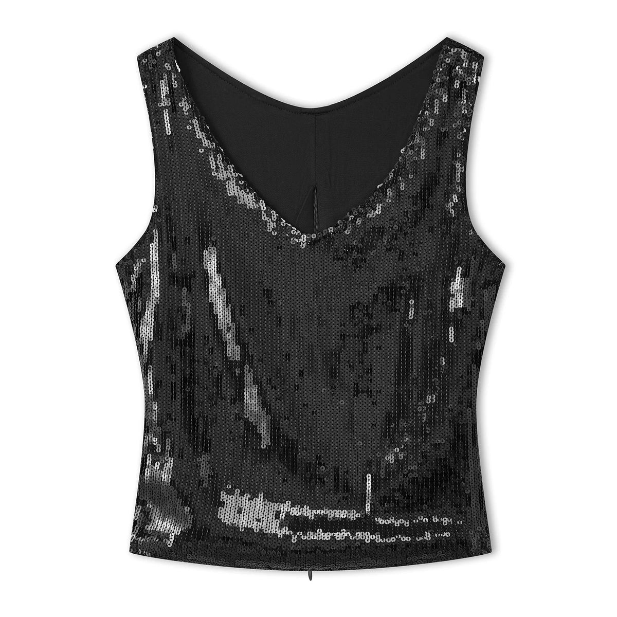 Y2K Glitter Shiny Sleeveless Shirt Vest Sequin Sparkle V Neck Tank Tops Women Slim Fitted Crop Top Festival Rave Clothes
