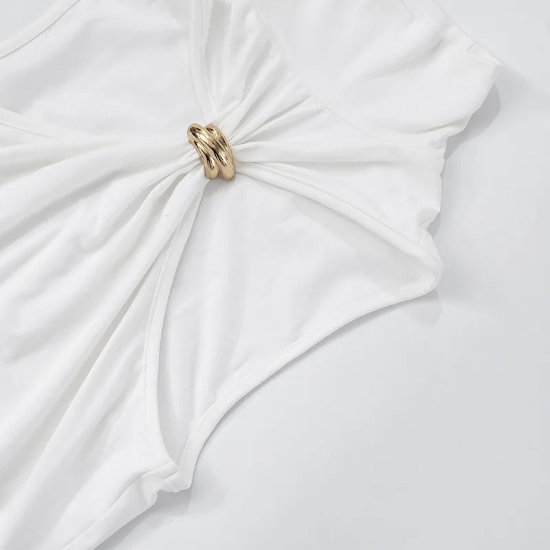 Gold Ring Turtleneck Tank Top White Sexy Sleeveless Tops Trending Women Summer Clothes 2025