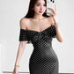 Sexy  Fashion Polka Dot Print Dress Women Slash Neck Ruched Patchwork Sleeveless Summer Street Party Chic Mini Bodycon