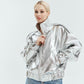 Metallic Gold Silver Jackets Y2k Streetwear 2023 Fall Winter Flight Jacket for Women 90s Vintage Clothing