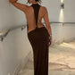 Halter Open Back Mermaid Sexy Maxi Dress Women Metal Buckle Bodycon Sleeveless Backless Evening Club Party Long Dress