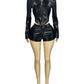 Fashion Bike PU 2-Piece Set Women Zip Stand Collar Jacket+Button Shorts Matching Gothic Punk Hottie Slim Streetwear