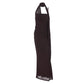 Halter Backless Long Maxi Dresses for Elegant Woman Brown Mesh Party Dress
