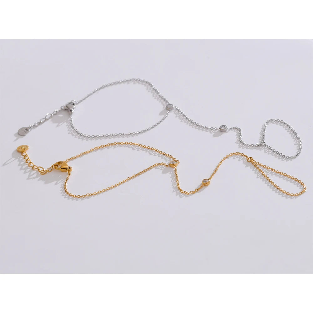 Trendy Stainless Steel Zircon Beads Back of Hand Chain Finger Bracelet Fashion Chic Sexy Jewelry Waterproof Wholesale Gift