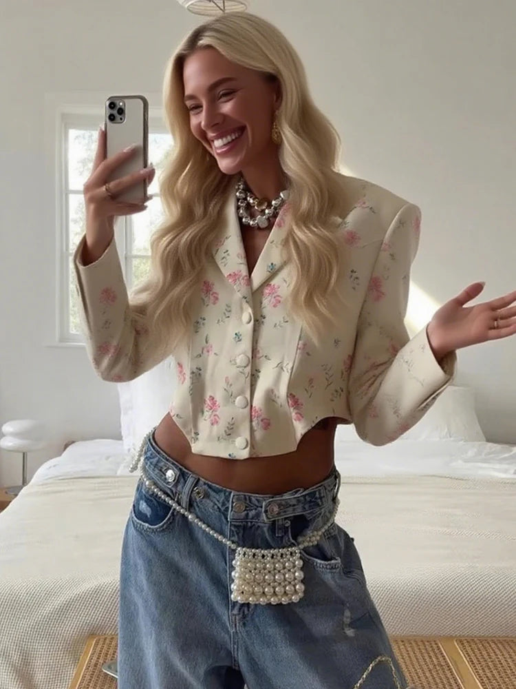 Lapel Crop Shirt Women Autumn Shoulder Padded Single Breasted Simple Wild Sweet Office Streetwear Irregular Jacket