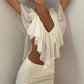 French Coquette Ruffle Blouse V Neck Open Back Flowy Short Sleeve Top with Tiered Layers Date Night Party Summer Outfits