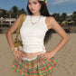 Sweet 2-Piece Set Women Y2K o-Neck Sleeveless Bandage Skinny Tank Tops+Colorful Patchwork Puffy Skirt Matching Suits