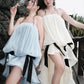 Birthday Maxi Dress Women Party  Bow Tassel Decoration Irregular Ruffles Hem Chest Wrap Folds Sleeveless Elegant Bodycon