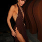 Halter Deep V Neck Backless Sexy Maxi Dress Women Elegant Off-shoulder Sleeveless High Split Club Party Long Dress