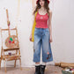 Red White Striped Knit Cami Top, Beaded Detail Summer Vest, Casual Preppy Sleeveless Cami for Women