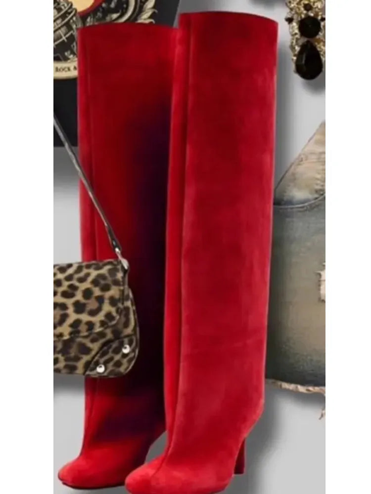Autumn and Winter New 6cm Slim High Heels Knee High Women's Boots Round Toe Fashionable Women's Long Boots Knight Boots