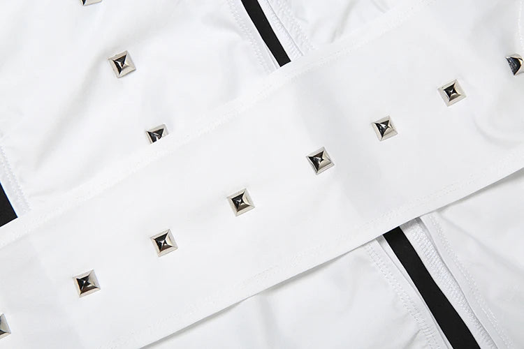 Rivet 4-Piece Set Women Bandeau+One Shoulder Tops+Halter Bandag Briefs+Basis Shorts Sexy Midnight Hottie Fashion Suits