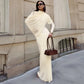 Asymmetrical Long Sleeve Pleated Maxi Dress Elegant Party Evening Dresses Winter Clothes Woman