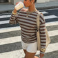 Casuals Striped Print T-Shirt Women Autumn Trend Chic Skew Collar Off-Shoulder Full Sleeve Fashion Street Sporty Tees