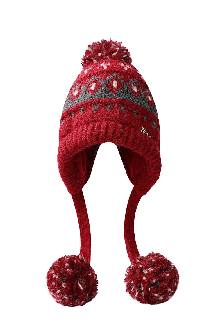 2025 Winter New Arrivals Cute Casual Stripe Diamond Plush Pom Pom Beanie For Women