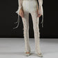 Women's Lingerie Lace Flare Pants High Waist Side Cutout Mini Bow Slim Fit Sheer Mesh Leggings Trousers Club Streetwear