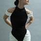 Contrast Patchwork Dress Women Shoulder Off Sexy O-Neck Pleated Y2K Summer Elegant Birthday Club Party Simple Bodycon