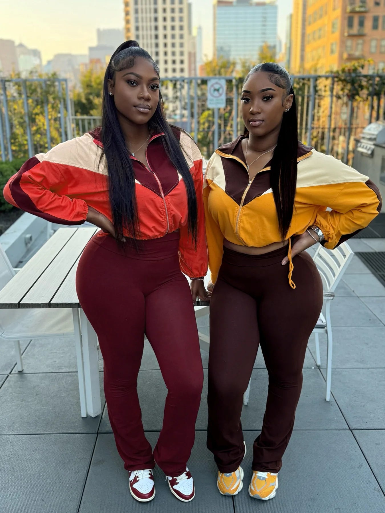 Casual 2 Piece Set Women Tracksuit Sporty Patchwork Zip Crop Jacket+High-Waist Leggings Matching Street Activity Suit