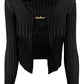 Sexy Solid Knitted Cardigan Sweater Women Y2k Gold Metal Single Button Deep V Neck Long Sleeve Crop Tops