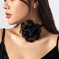 Exaggerated Goth Big Rose Flower Clavicle Chain Necklace for Women Romantic Kpop Adjustable Bowknot Choker Dinner Party Jewelry