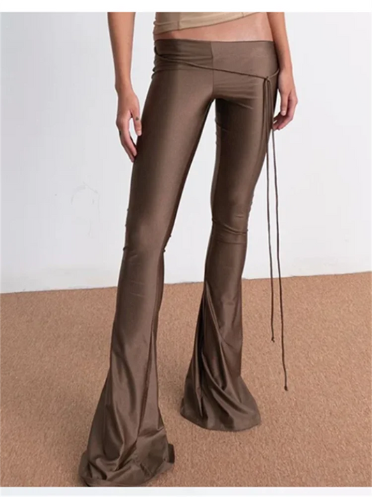 Casual Solid Wide-Legged Pants Women Autumn Classic Bandage Simple Stretch Trend Streetwear Long Trousers Bottoms