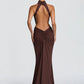 Turtleneck Backless Sexy Maxi Dress Women Gown Elegant Off-shoulder Sleeveless Ruched Bodycon Club Party Long Dress
