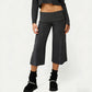 Womens Fold Over Lounge Capri Pants Striped Low Rise Wide Leg Gaucho Pants Yoga Culottes Casual Foldover Bottoms