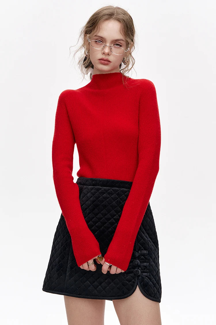 2024 Winter New Arrivals 100% wool half turtleneck solid color long sleeves sweater for women