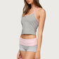 Women 2 Piece Loungewear Set Gray Pink Contrast Trim Halter Neck Crop Top And Foldover Waist Mini Shorts Y2K Streetwear