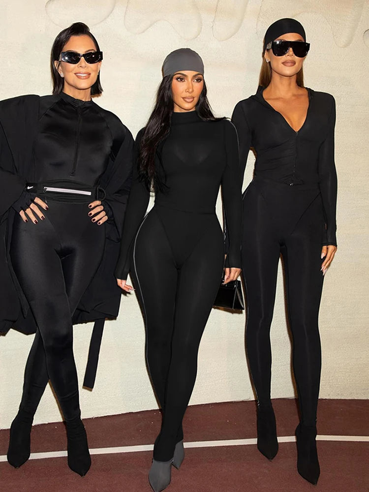 Sexy Casual Sporty Tracksuit 2-Piece Set Women Bodysuit Tops+Leggings Matching Thin Tight Stretch Skinny Street Outfits