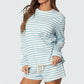 Women Striped Loungewear 2 Piece Casual Sleepwear Set Female Long Sleeve T shirt and Shorts Comfy Casual Homewear