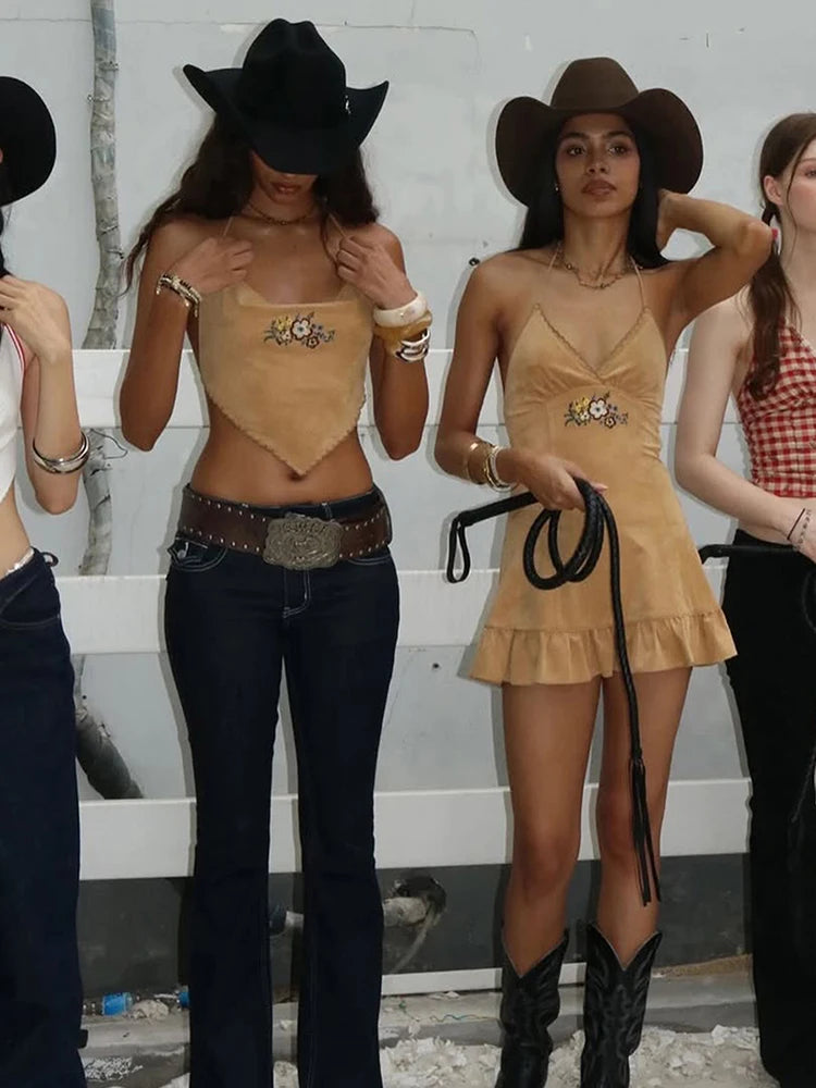 Flower Print Camisole Women Y2K Irregular Backless Halter Simple Classic Summer Sexy Wild Midnight Street Tank Tops