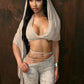 Low-Neck Hooded Shawl Patchwork Irregular Shape Crop Tops+Cross Badnaeg Skinny Peach Hip Shorts Wild Sexy Style Suits