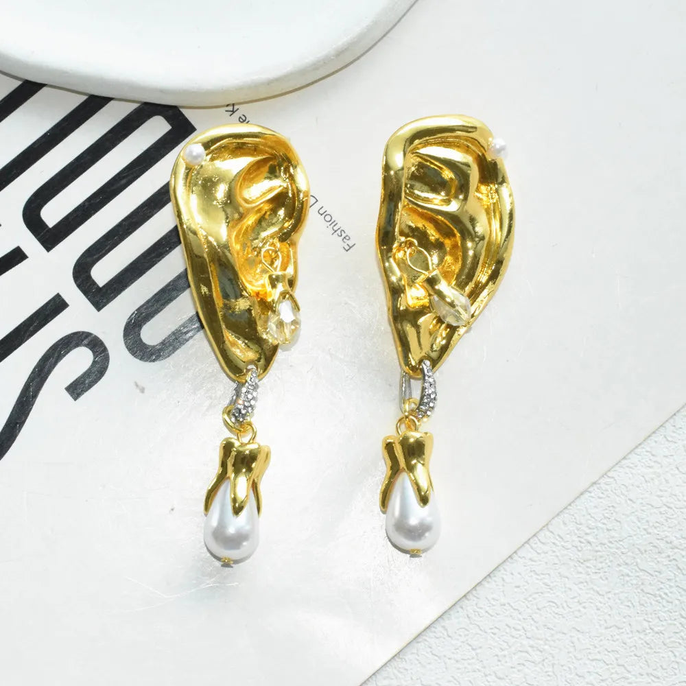Vintage Metal Alloy With Rhinestone Big Eyes Dangle Earrings For Women Fashion Jewelry Exaggerated Lady Ears' Accessory