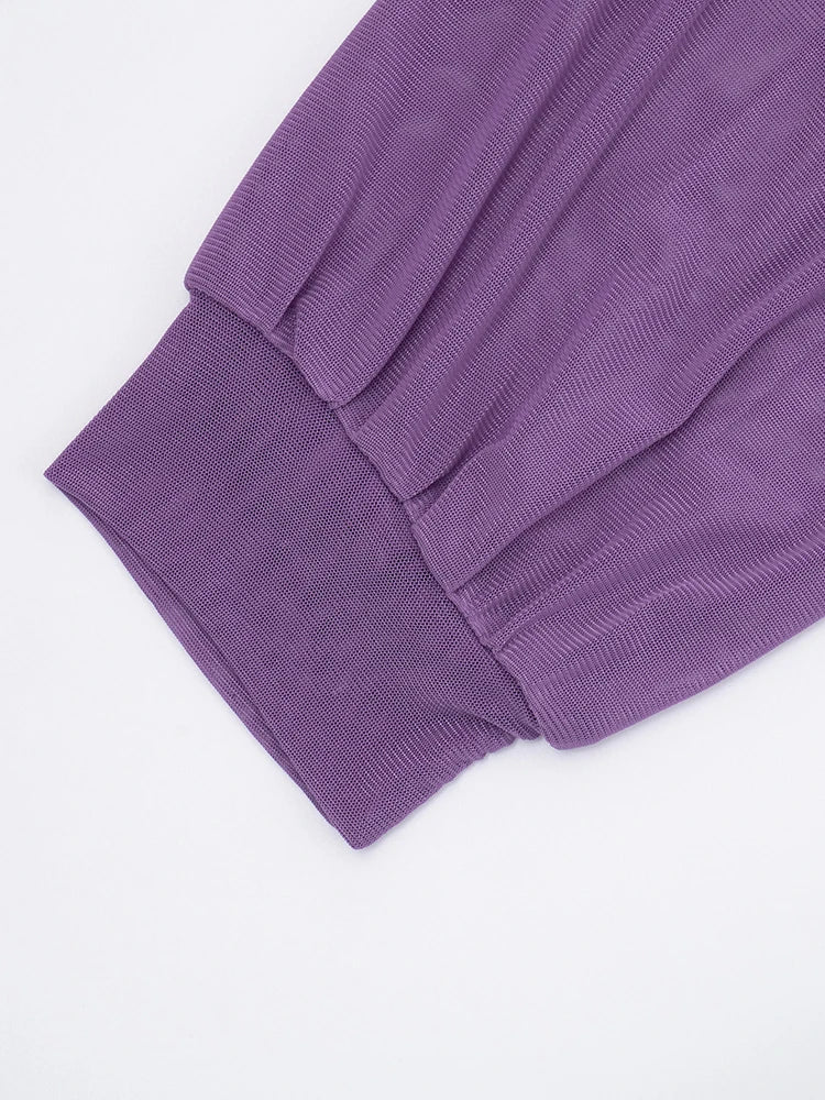 Simple Mesh 2-Piece Set Women Lapel Irregular Curling Edge V-Neck Shirt+Peach Hip Skirt Matching Casual Slim Outfits