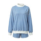 Women Mock Neck Striped Loungewear Two Piece Set Oversized Long Sleeve Sweatshirt And Shorts Casual Pajama Outfit