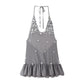 Summer Women Halter Sequin Ruffled Mini Dress Women V-neck Sleeveless Lace Up Backless Pleated Sexy Beach Dresses